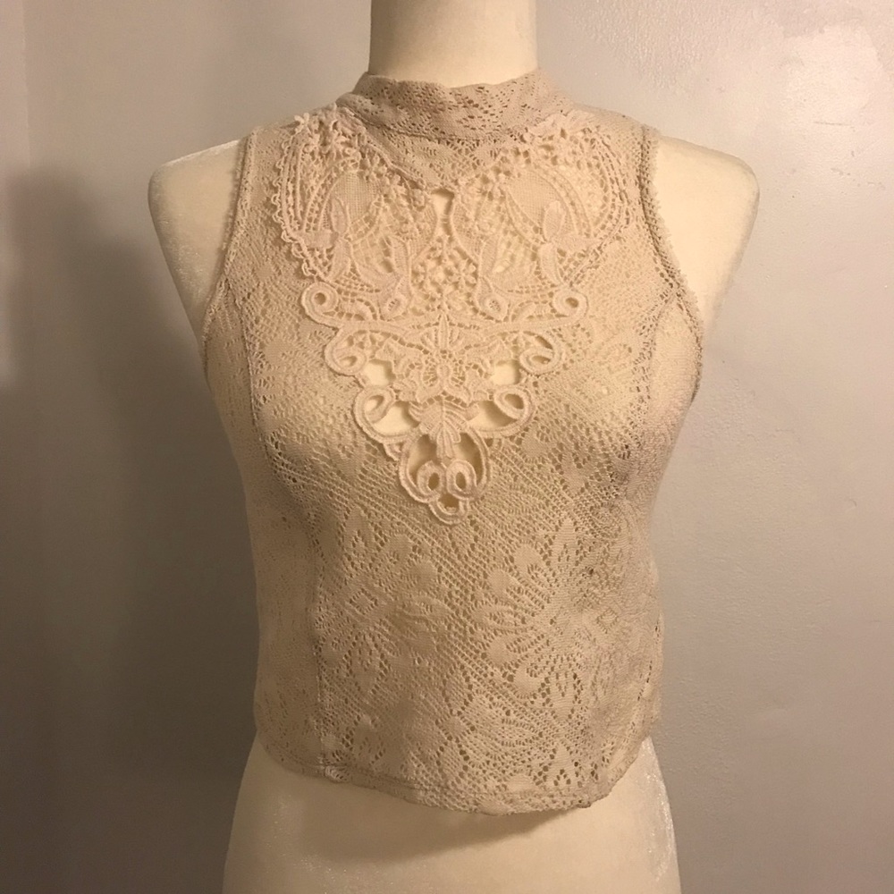 Free People High Neck Crop Knitted  Crochet Top